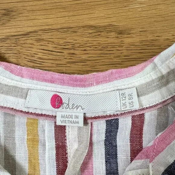 Boden Womens Linen Multicolor Striped Button Up Shirt Size 8 Staple Work - Picture 4 of 6
